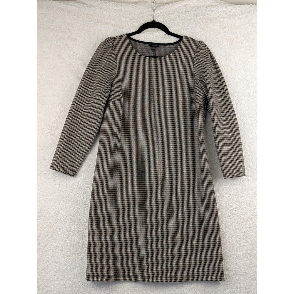 Ann Taylor Factory Houndstooth Shift Dress Burgundy Black White Long Sleeve M